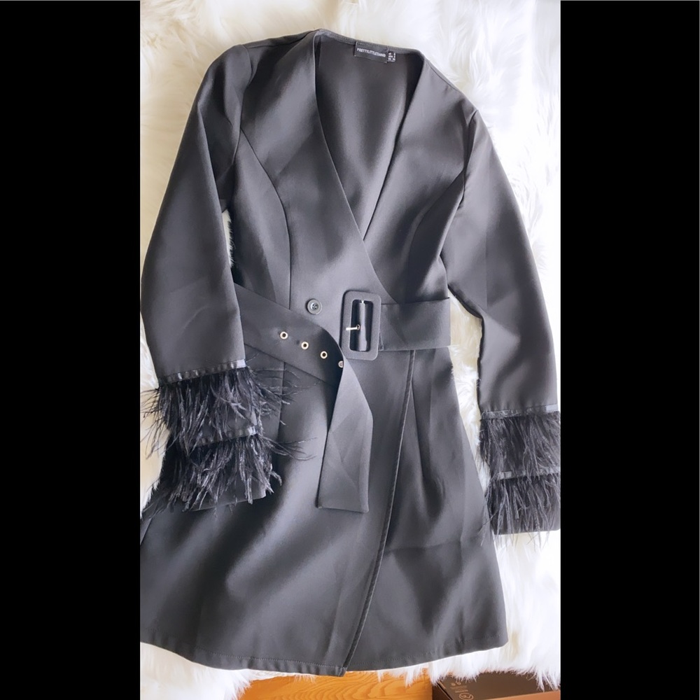 Stone Double Button Belted Blazer Dress black